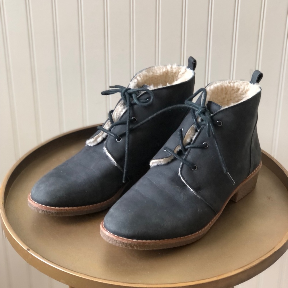 REBECCA MINKOFF ‘PERSYS’ SHEARLING LINED LACE UP ANKLE BOOTS. 7.5. CHARC…